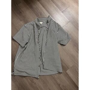 Eight Bells Mens XL Black White Striped Short Sleeve‎ Button Down Shirt